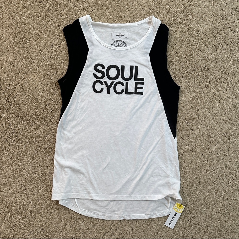 NWT Soulcycle Women’s Black & White Mesh Detail Muscle Tee Sz Small